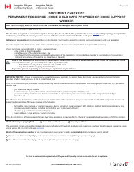 Document preview: Form IMM5981 Document Checklist - Permanent Residence - Home Child Care Provider or Home Support Worker - Canada