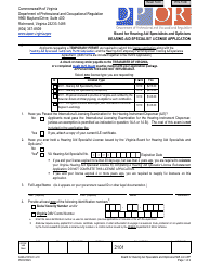 Document preview: Form A440-2101LIC Hearing Aid Specialist License Application - Virginia