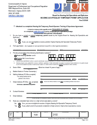 Form A440-2102TP Hearing Aid Specialist Temporary Permit Application - Virginia