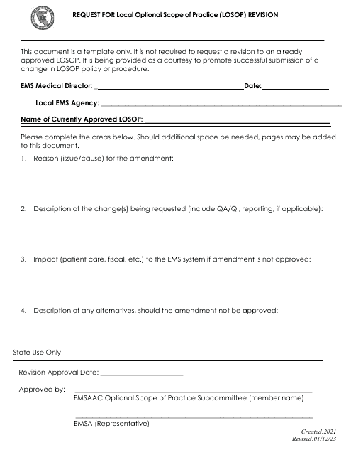 Request for Local Optional Scope of Practice (Losop) Revision - California Download Pdf