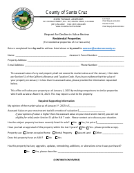 Document preview: Request for Decline in Value Review - Residential Properties (For Residential Properties of 2 or Less Units) - Santa Cruz County, California