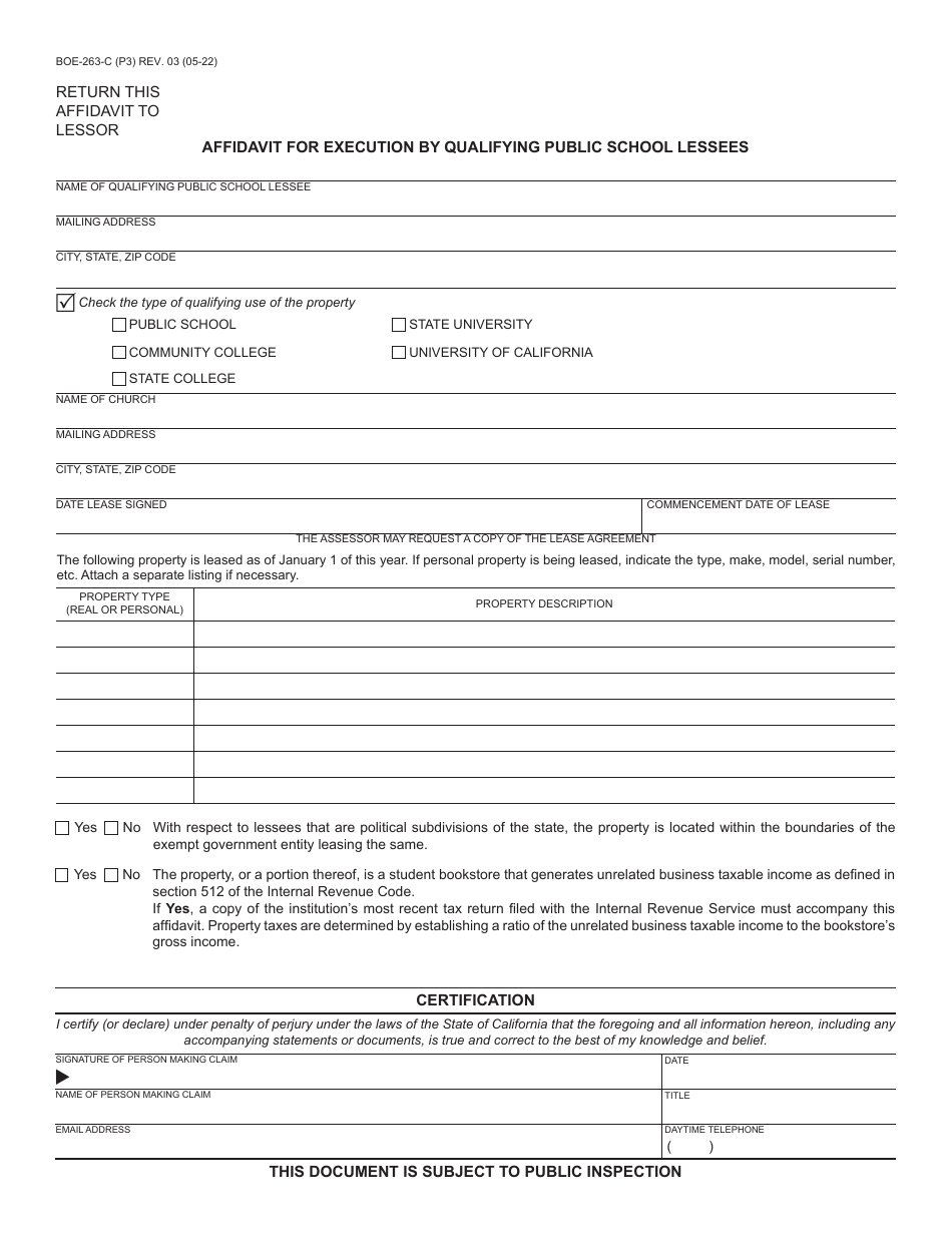 Form BOE-263-C Church Lessors Exemption Claim - Santa Cruz County, California, Page 3