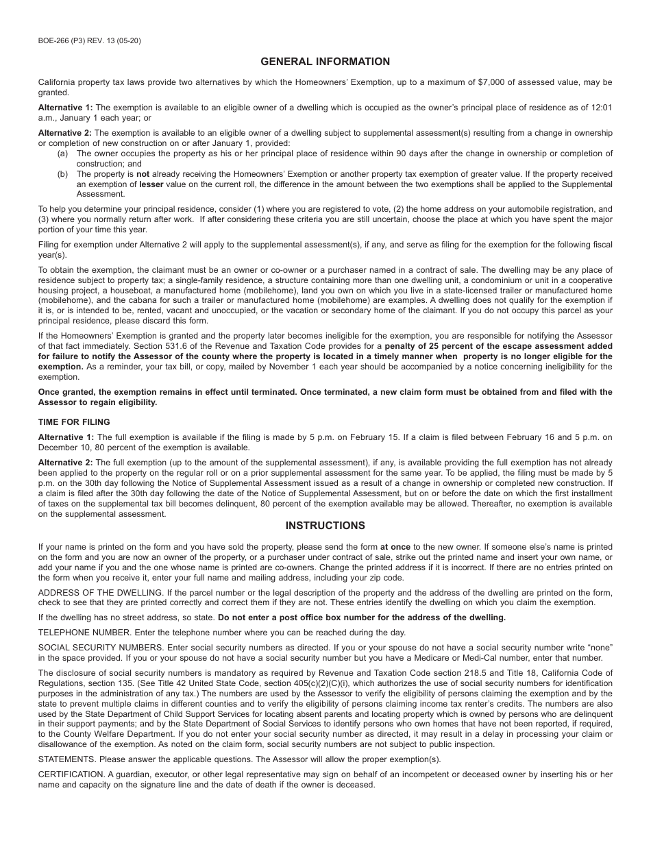 Form BOE-266 - Fill Out, Sign Online and Download Fillable PDF, Santa ...