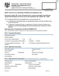 Document preview: Palpable Error Application Form - Ontario, Canada