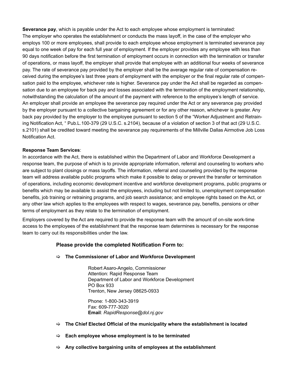 Form NJES-997 Notification Form Under the Millville Dallas Airmotive Plant Job Loss Notification Act - New Jersey, Page 3