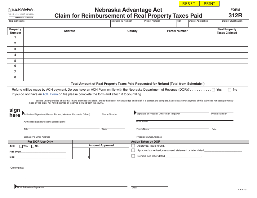 Form 312R Fill Out, Sign Online and Download Fillable PDF, Nebraska