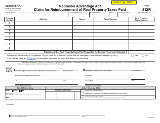 Form 312R Nebraska Advantage Act Claim for Reimbursement of Real Property Taxes Paid - Nebraska