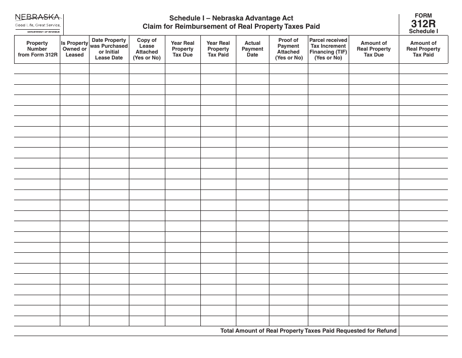 Form 312R Nebraska Advantage Act Claim for Reimbursement of Real Property Taxes Paid - Nebraska, Page 3