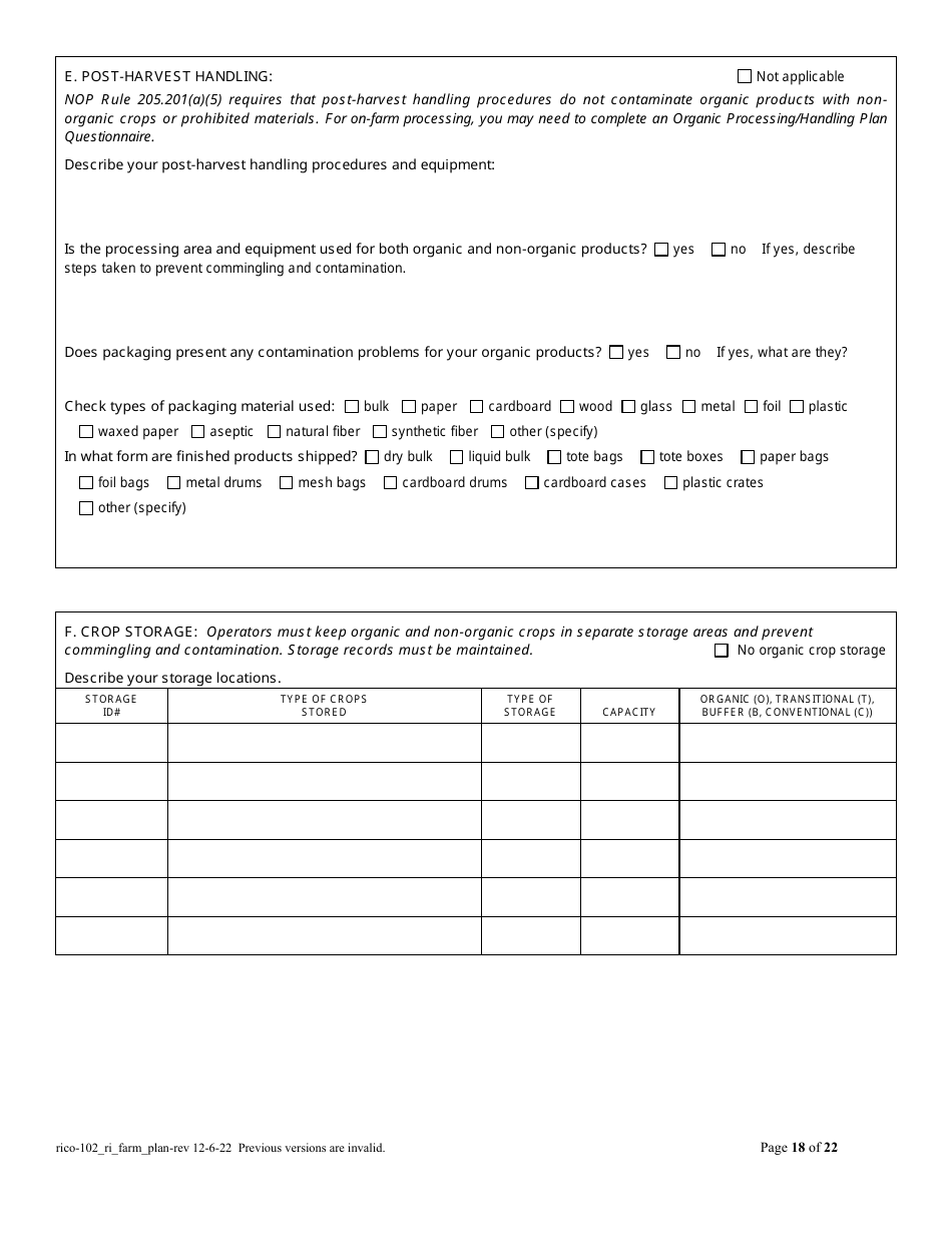 Rico Form 102 Download Printable Pdf Or Fill Online Organic Farm Plan Questionnaire Rhode