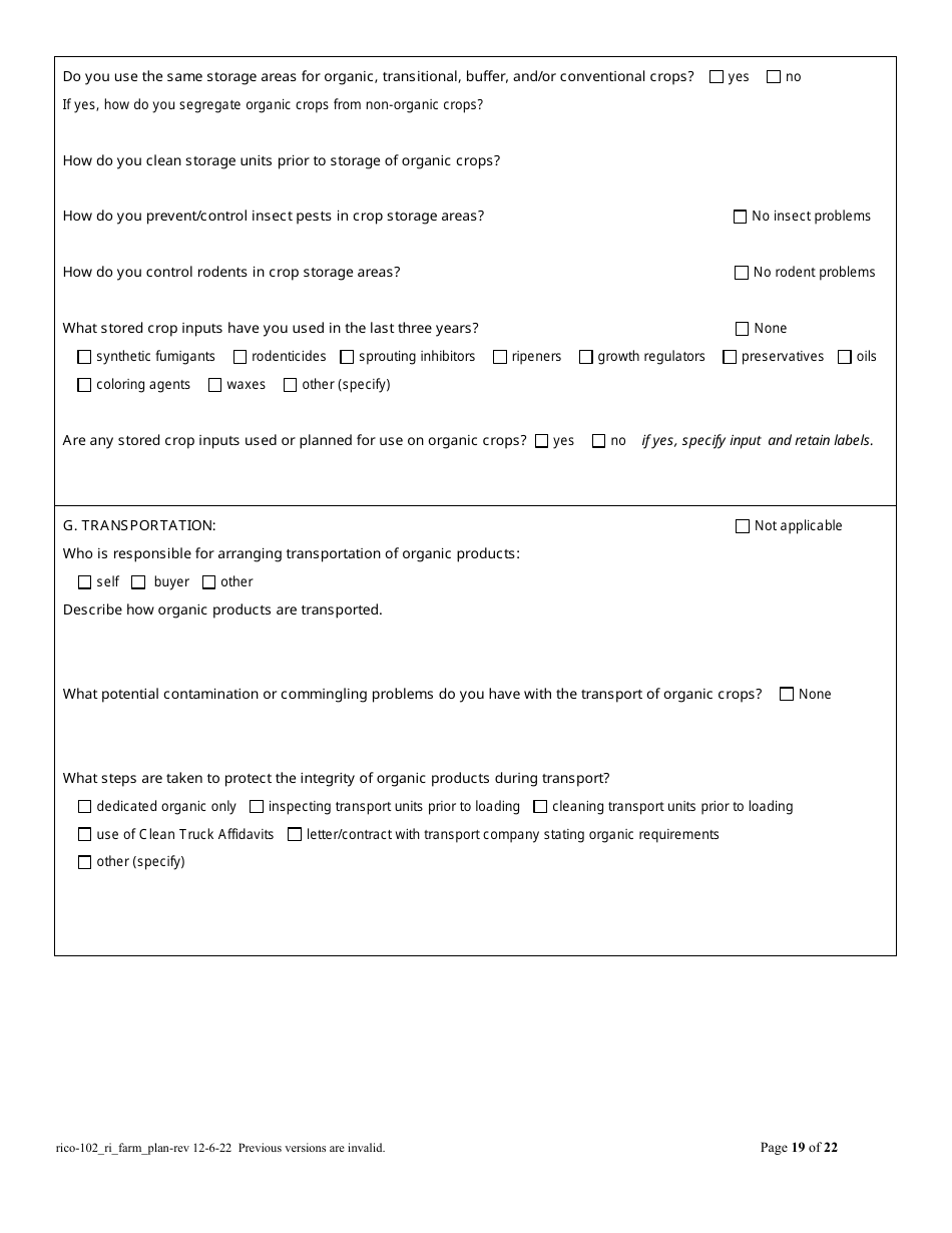 RICO Form 102 Organic Farm Plan Questionnaire - Rhode Island, Page 19