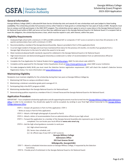 Georgia Military College Scholarship (Loan) Program Application - Georgia (United States), 2024