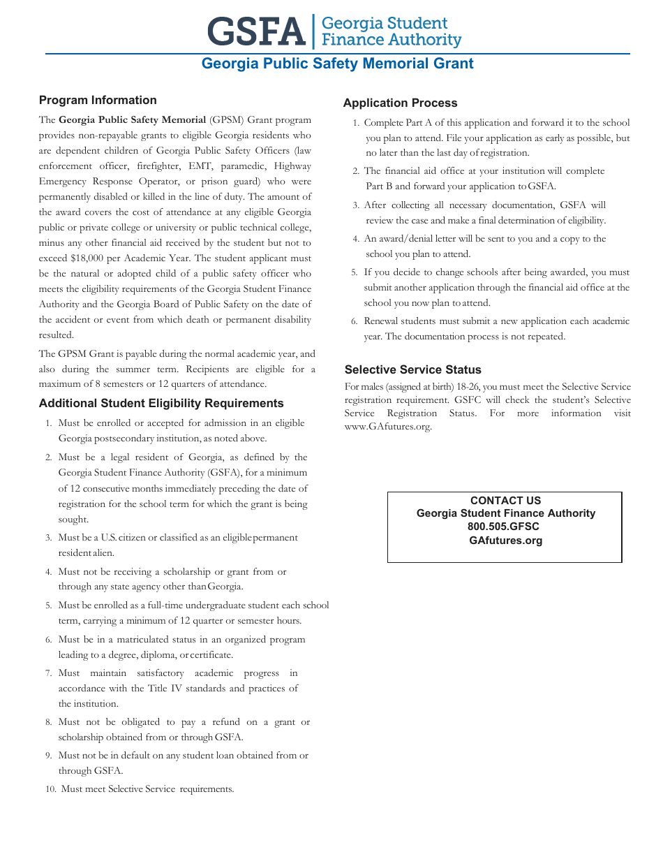 Georgia Public Safety Memorial Grant Application - Georgia (United States), Page 1