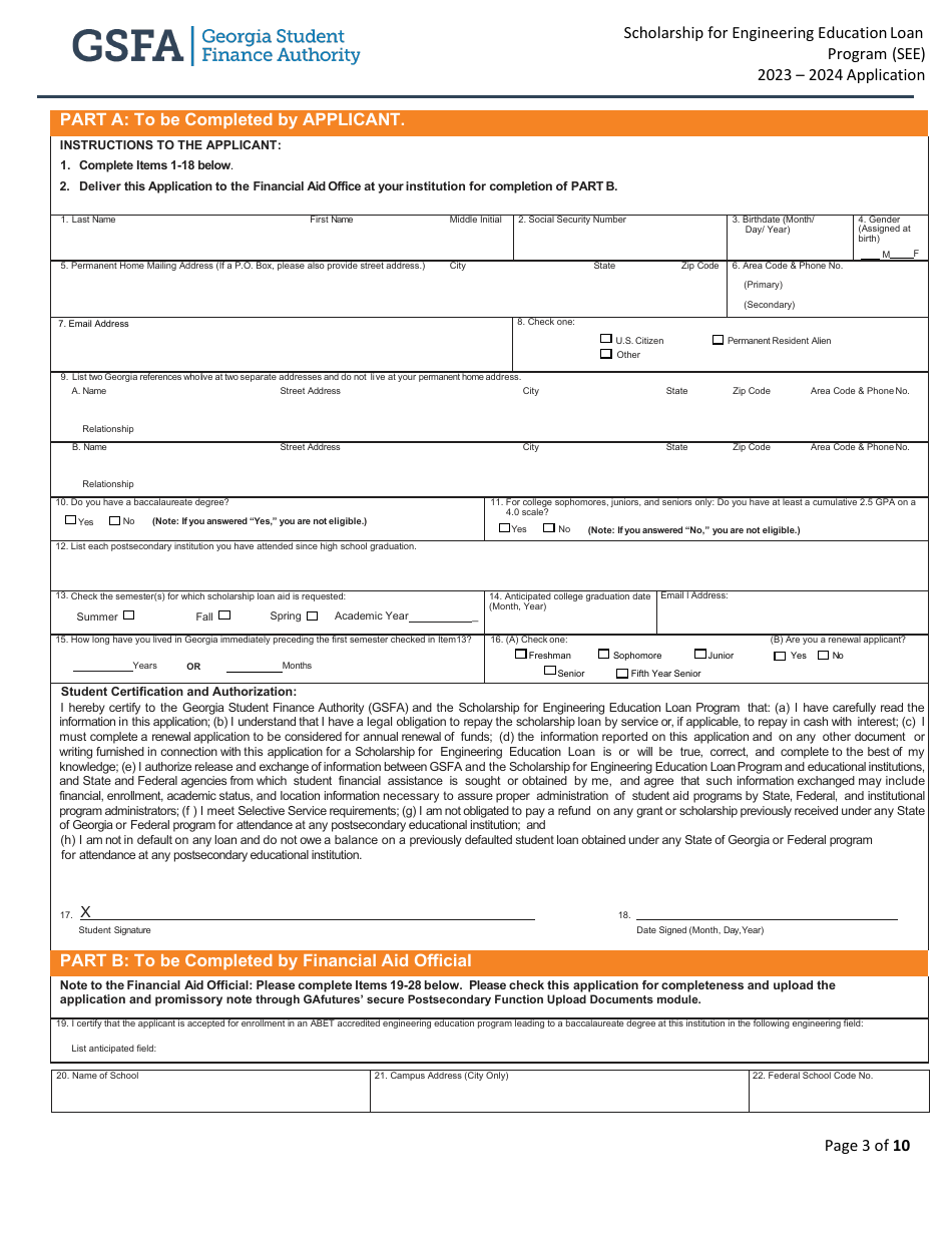 Scholarship for Engineering Education Loan Program (See) Application - Georgia (United States), Page 3