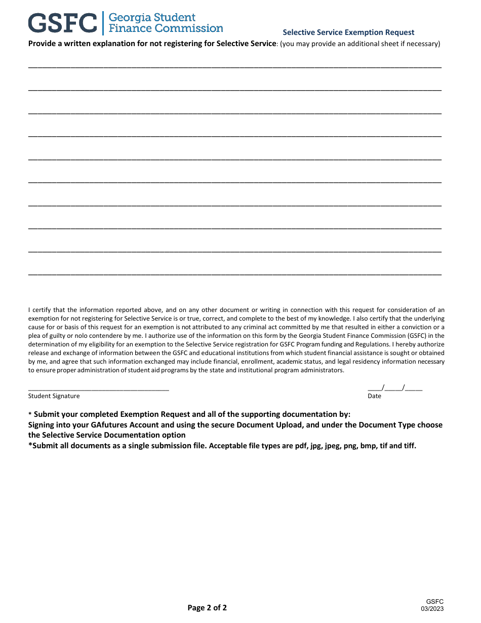 Selective Service Exemption Request - Georgia (United States), Page 2