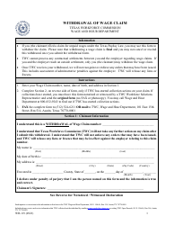 Form WH-119 Withdrawal of Wage Claim - Texas