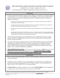 Document preview: Formulario WH-120S Declaracion De Satisfaccion Del Pago De Reclamos Salariales - Texas (Spanish)