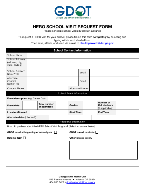 Hero School Visit Request Form - Georgia (United States) Download Pdf
