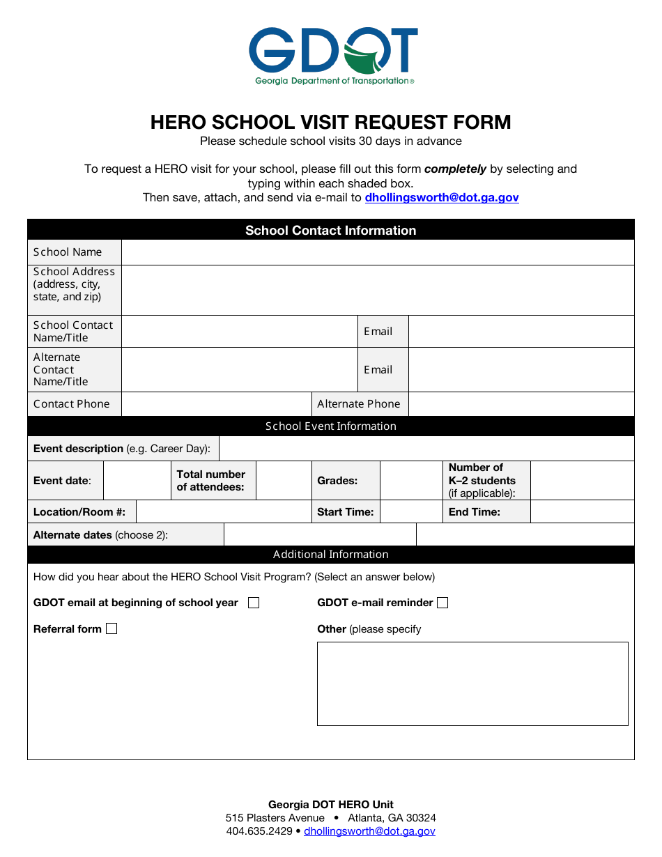 Hero School Visit Request Form - Georgia (United States), Page 1