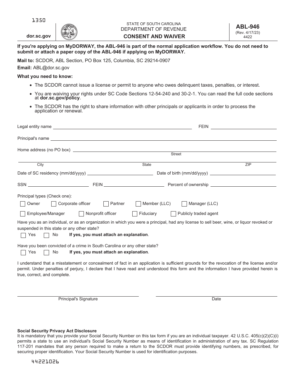 Form ABL-946 Download Printable PDF or Fill Online Applicant and ...