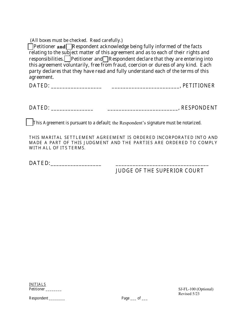 Form SJ-FL-100 Marital Settlement Agreement (Children) - County of San Joaquin, California, Page 10