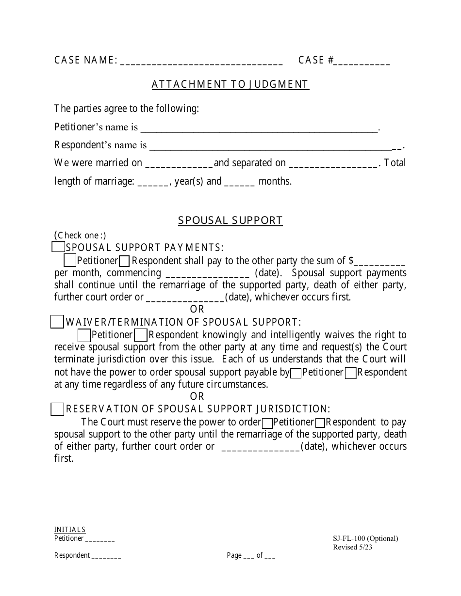 Form SJ-FL-100 Marital Settlement Agreement (Children) - County of San Joaquin, California, Page 1