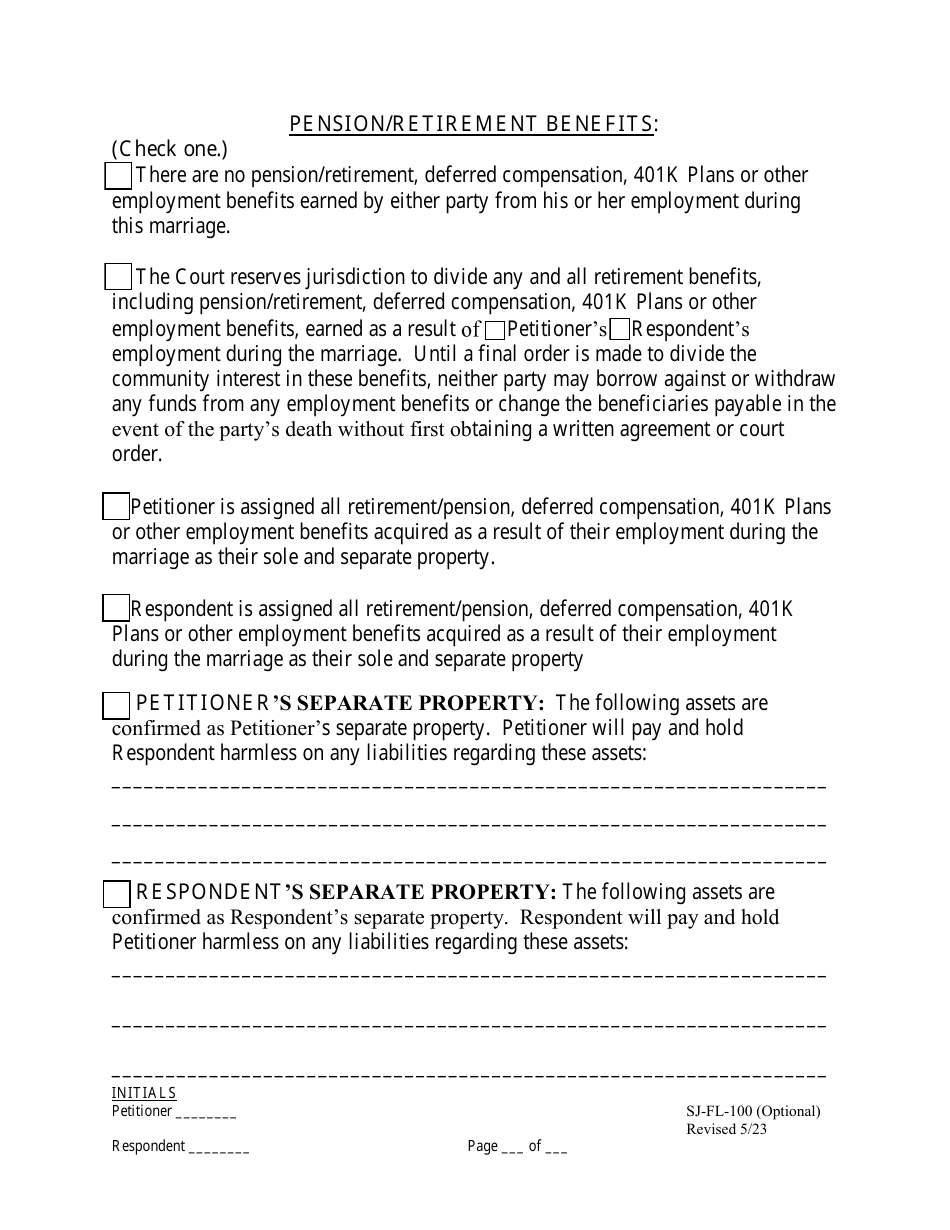 Form SJ-FL-100 Marital Settlement Agreement (Children) - County of San Joaquin, California, Page 8