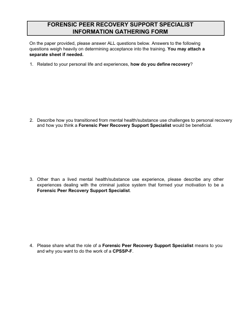 Forensic Peer Recovery Support Specialist Information Gathering Form - Mississippi Download Pdf