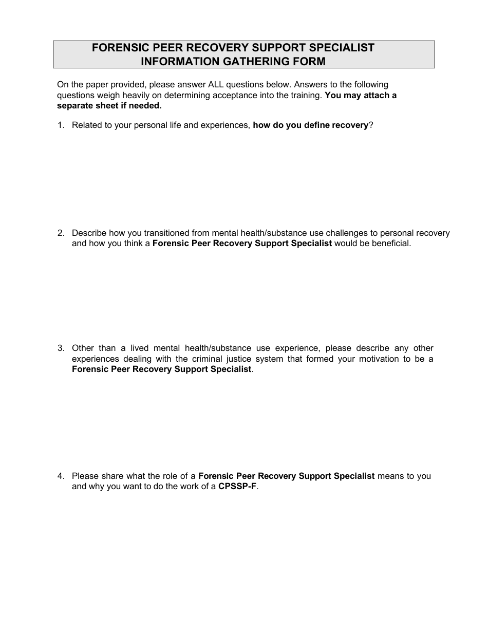 Forensic Peer Recovery Support Specialist Information Gathering Form - Mississippi, Page 1