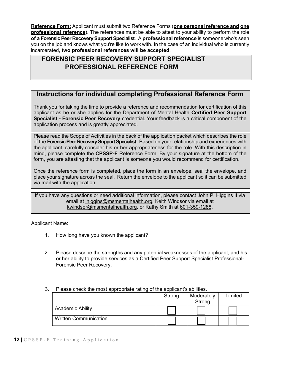 Certified Peer Support Specialist Professional Forensic Peer Recovery Training Application - Cpssp-F - Mississippi, Page 12