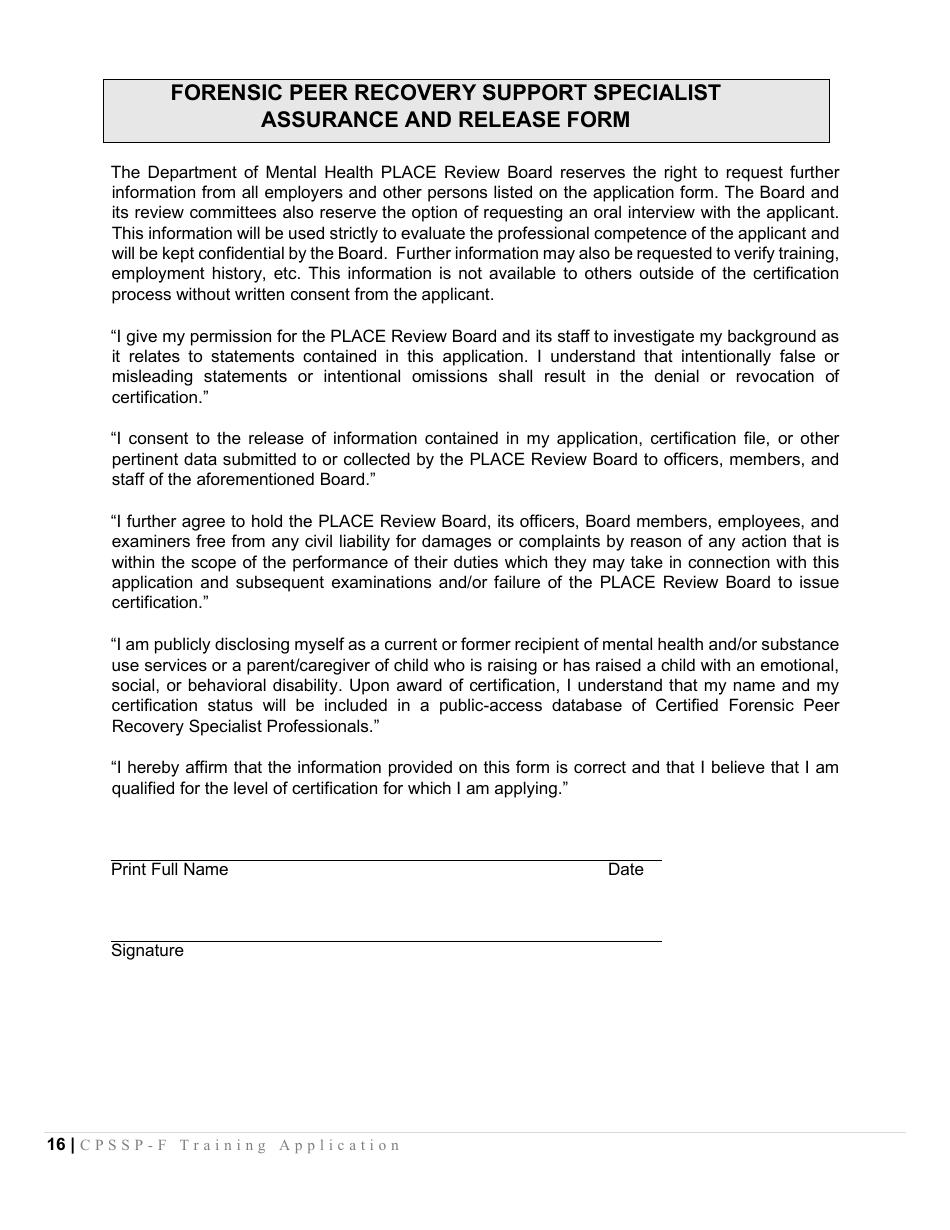 Certified Peer Support Specialist Professional Forensic Peer Recovery Training Application - Cpssp-F - Mississippi, Page 16
