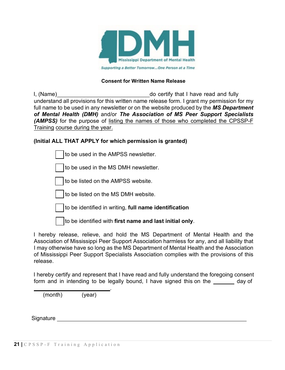 Certified Peer Support Specialist Professional Forensic Peer Recovery Training Application - Cpssp-F - Mississippi, Page 21