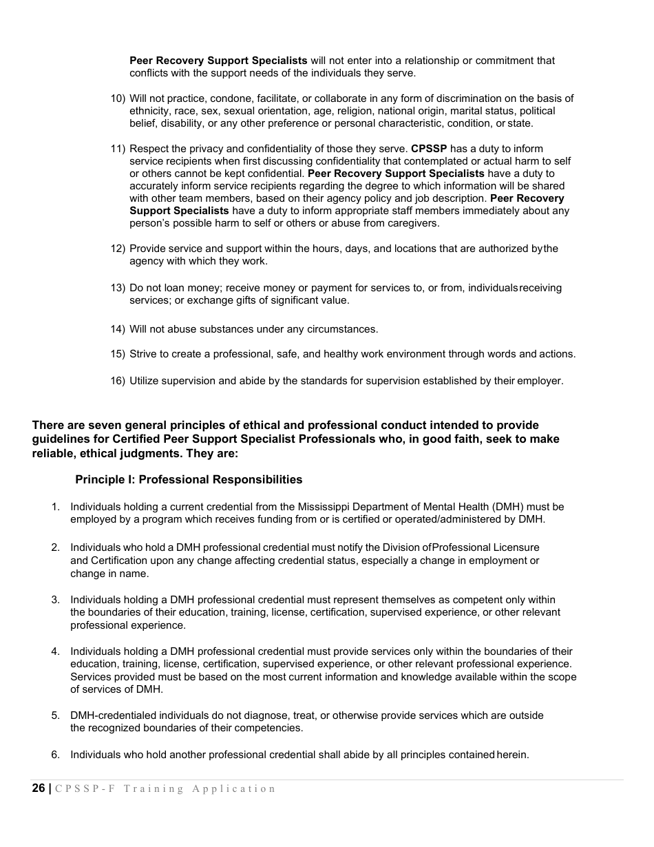 Certified Peer Support Specialist Professional Forensic Peer Recovery Training Application - Cpssp-F - Mississippi, Page 26