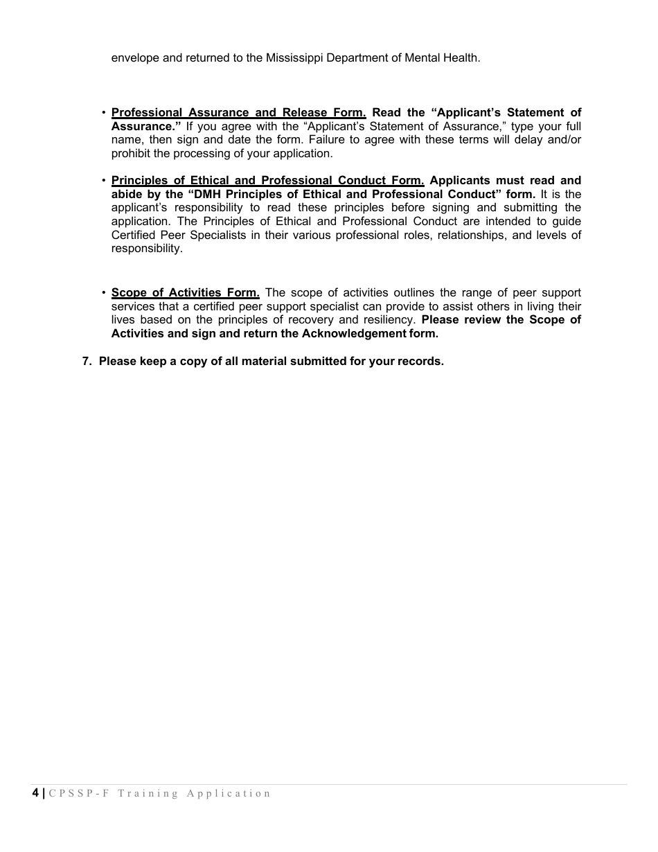 Certified Peer Support Specialist Professional Forensic Peer Recovery Training Application - Cpssp-F - Mississippi, Page 4
