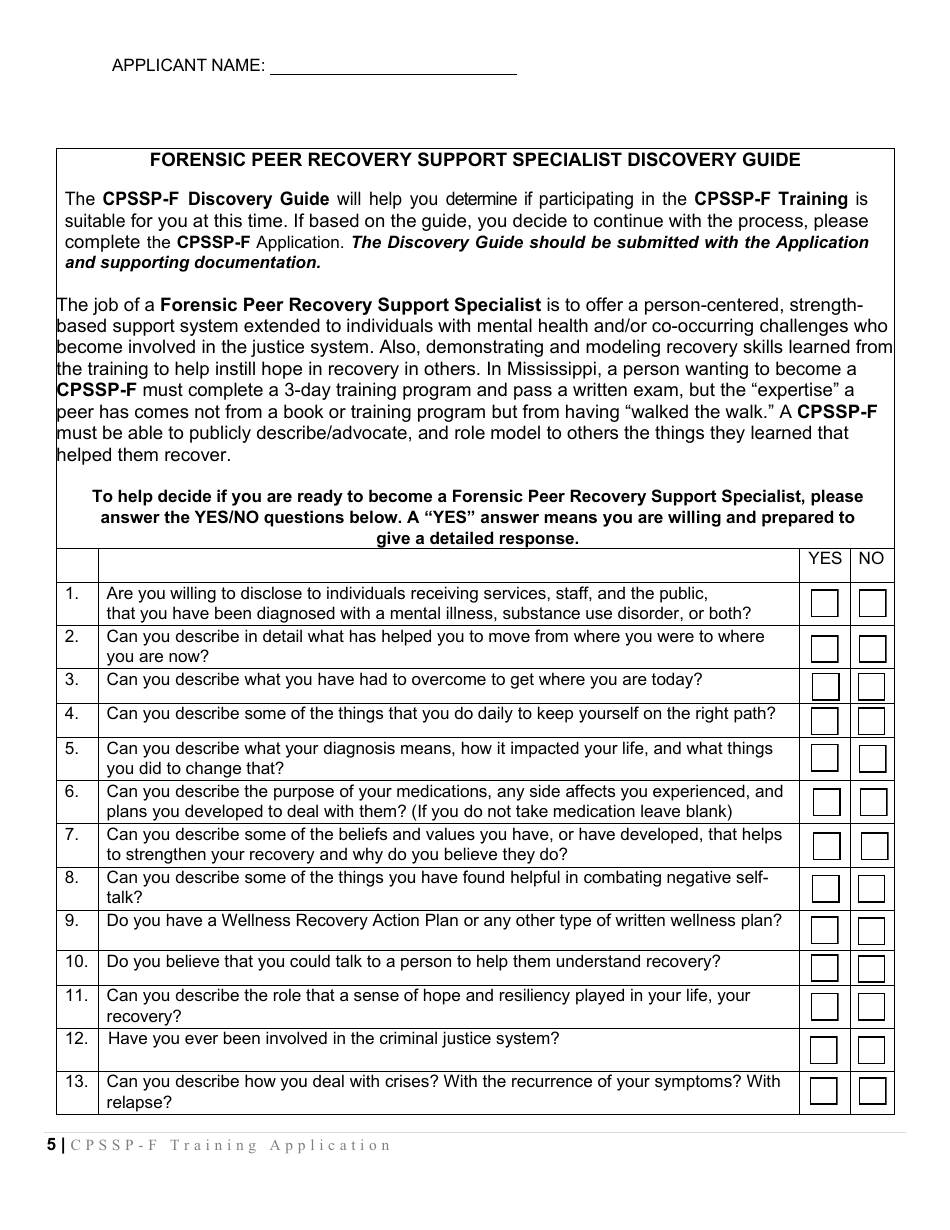 Certified Peer Support Specialist Professional Forensic Peer Recovery Training Application - Cpssp-F - Mississippi, Page 5