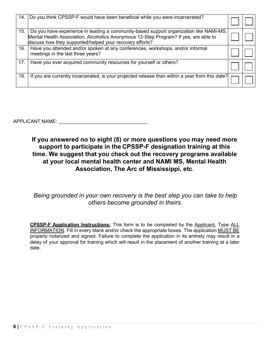 Certified Peer Support Specialist Professional Forensic Peer Recovery Training Application - Cpssp-F - Mississippi, Page 6