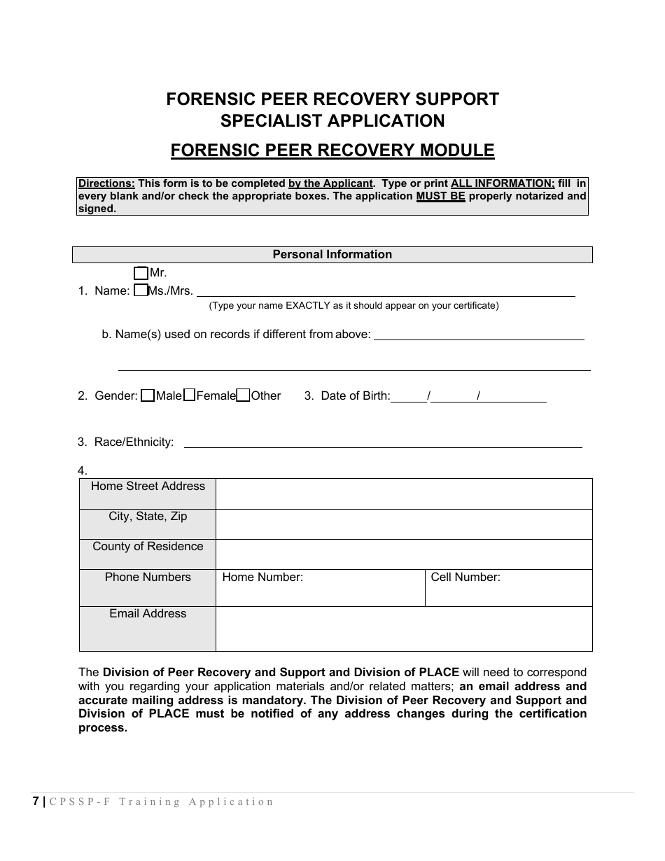 Certified Peer Support Specialist Professional Forensic Peer Recovery Training Application - Cpssp-F - Mississippi, Page 7