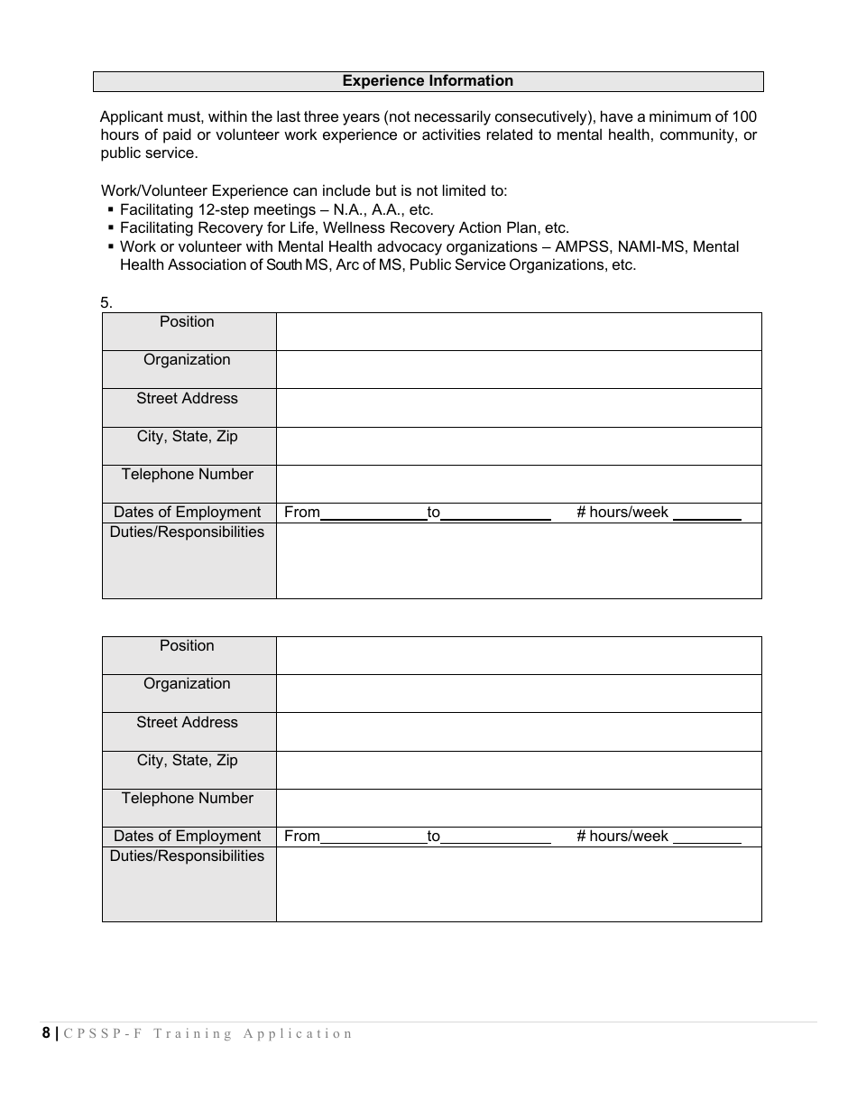 Certified Peer Support Specialist Professional Forensic Peer Recovery Training Application - Cpssp-F - Mississippi, Page 8