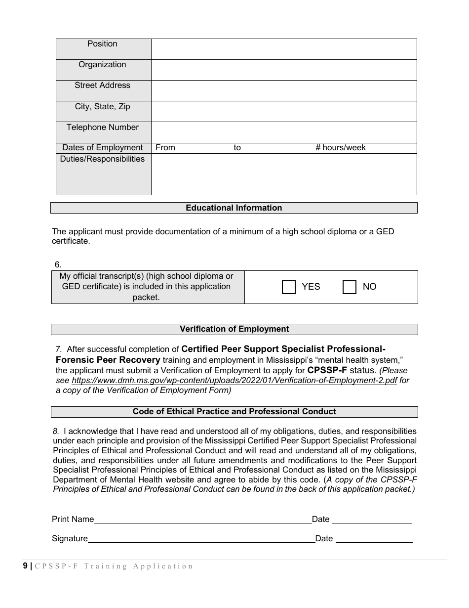 Certified Peer Support Specialist Professional Forensic Peer Recovery Training Application - Cpssp-F - Mississippi, Page 9