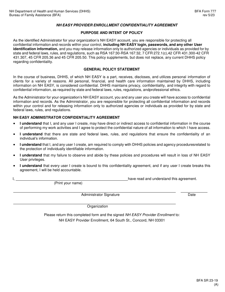 BFA Form 777 Nh Easy Provider Enrollment - New Hampshire, Page 2