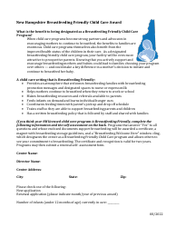 Document preview: New Hampshire Breastfeeding Friendly Child Care Award - New Hampshire