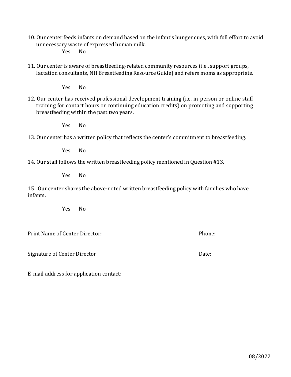 New Hampshire Breastfeeding Friendly Child Care Award - New Hampshire, Page 3