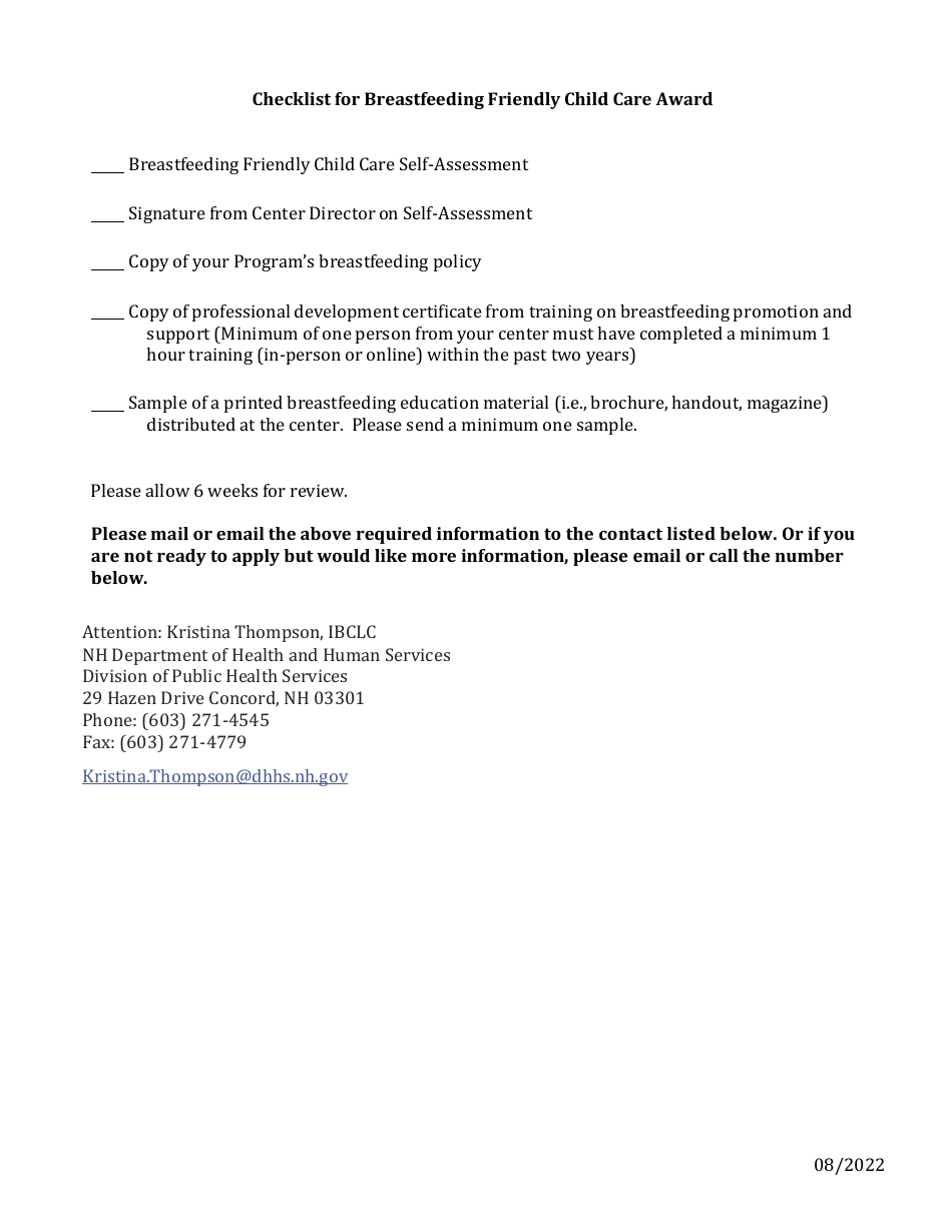 New Hampshire Breastfeeding Friendly Child Care Award - New Hampshire, Page 4