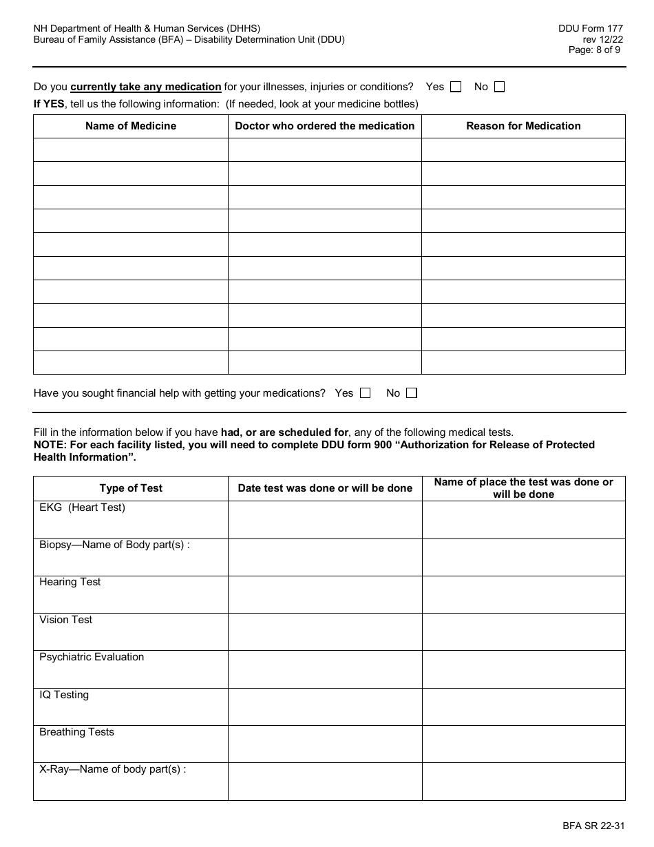 DDU Form 177 Non-medical Evaluation of Disability - New Hampshire, Page 8