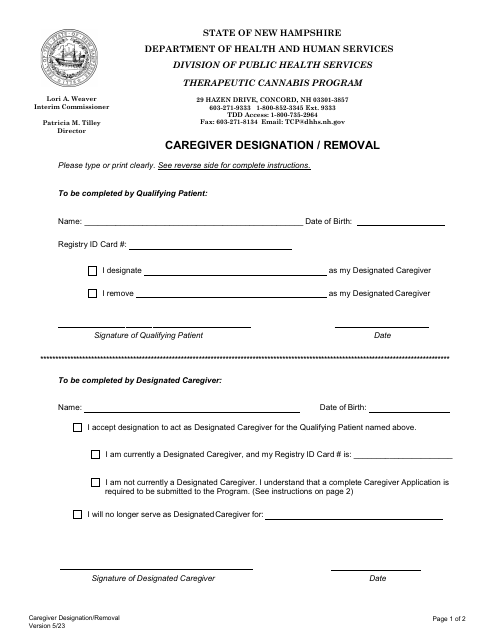 Caregiver Designation / Removal - New Hampshire Download Pdf