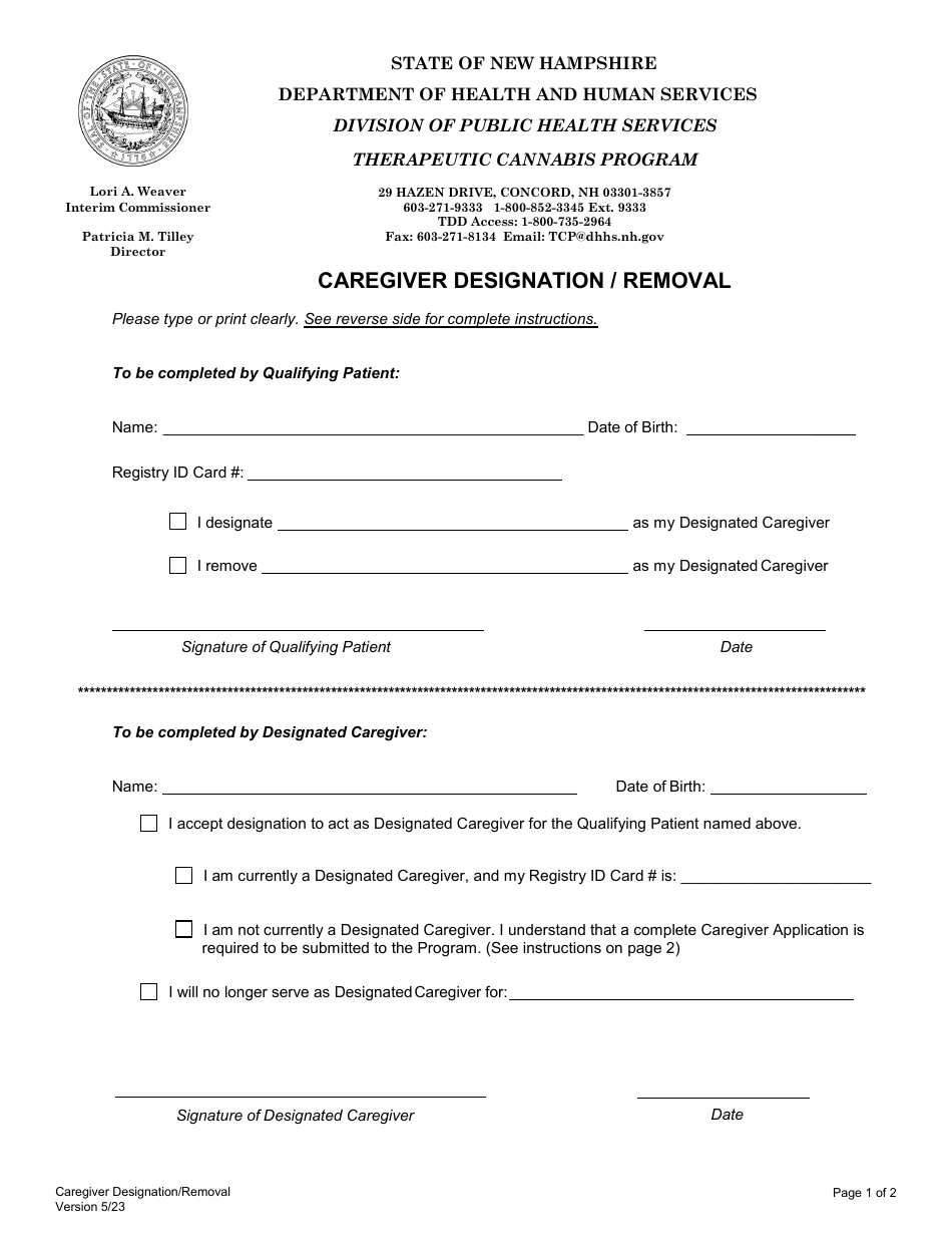Caregiver Designation / Removal - New Hampshire, Page 1