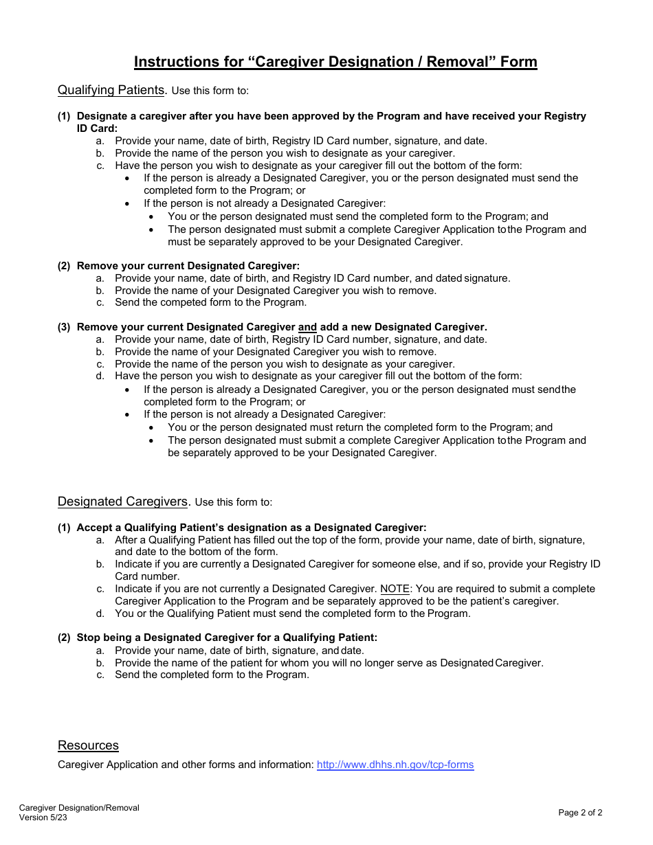 Caregiver Designation / Removal - New Hampshire, Page 2