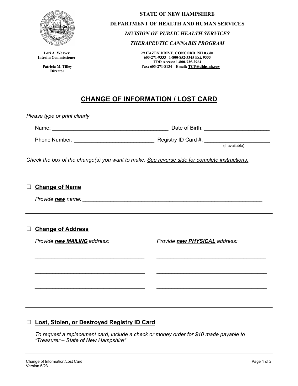 New Hampshire Change of Information/Lost Card Download Fillable PDF