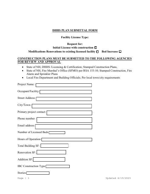 Dhhs Plan Submittal Form - New Hampshire Download Pdf