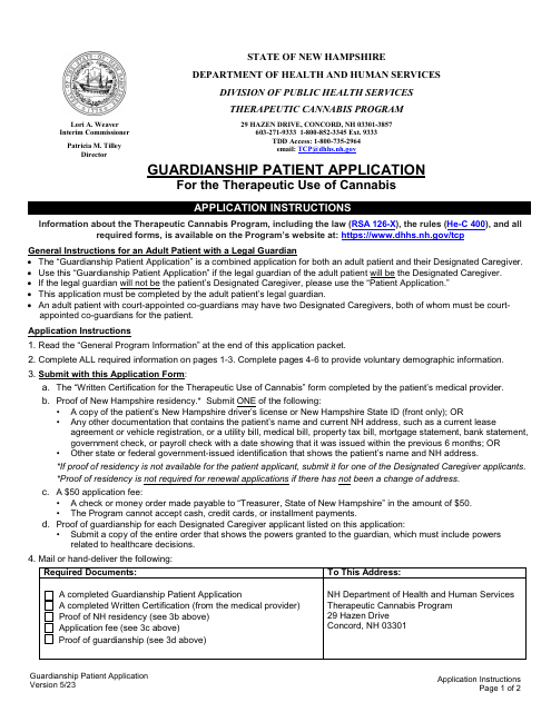 Guardianship Patient Application for the Therapeutic Use of Cannabis - New Hampshire Download Pdf