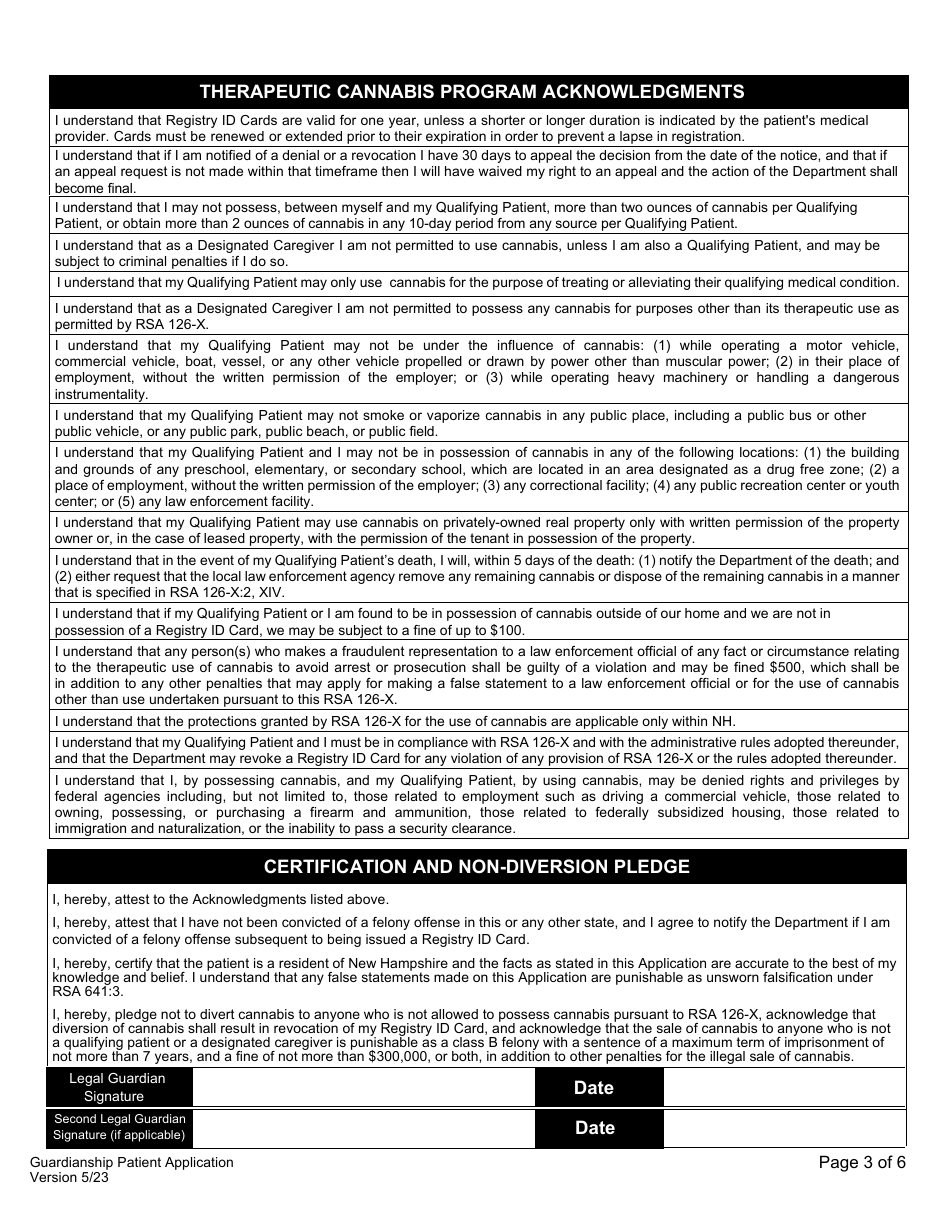 Guardianship Patient Application for the Therapeutic Use of Cannabis - New Hampshire, Page 5